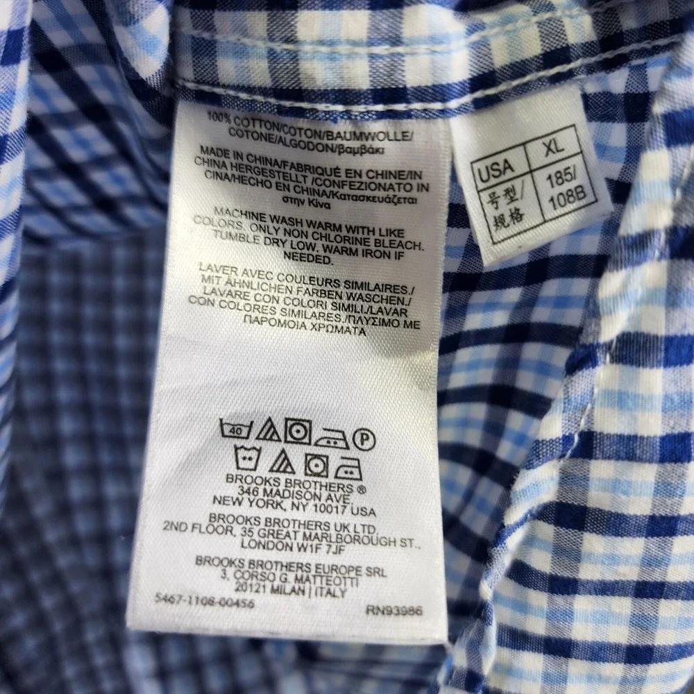 Brooks Brothers Button Down Shirt Mens XL Blue Gingham‎ Regent Polo Cotton